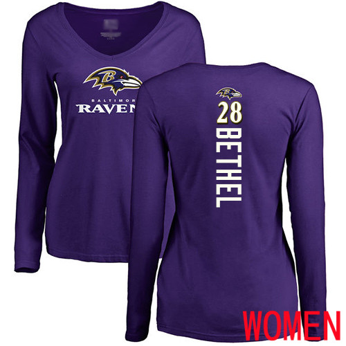 Baltimore Ravens Purple Women Justin Bethel Backer NFL Football #28 Long Sleeve T Shirt->youth nfl jersey->Youth Jersey